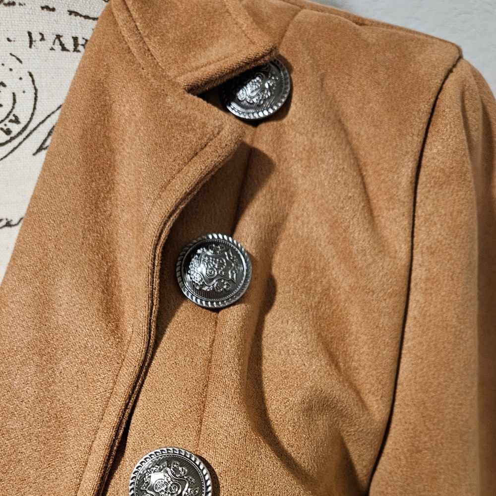 Camel Decorative Button Open Front Jacket | Size … - image 3